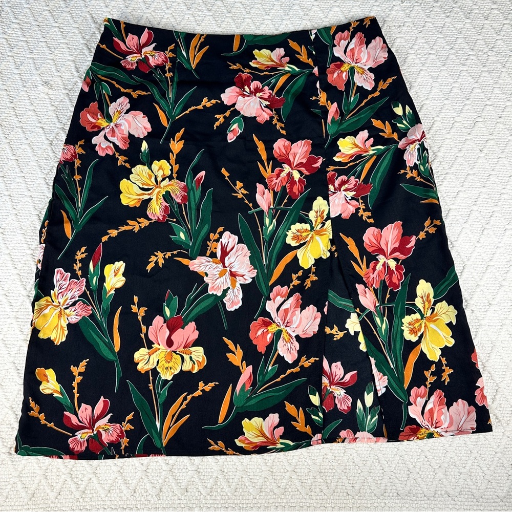 SHEIN A-Line Skirt - Black with Vibrant Floral Print